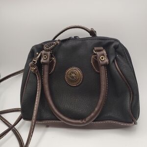 Vintage Mitzi Weather Point Convertible‎ Crossbody Bag Black with Brown Accents.